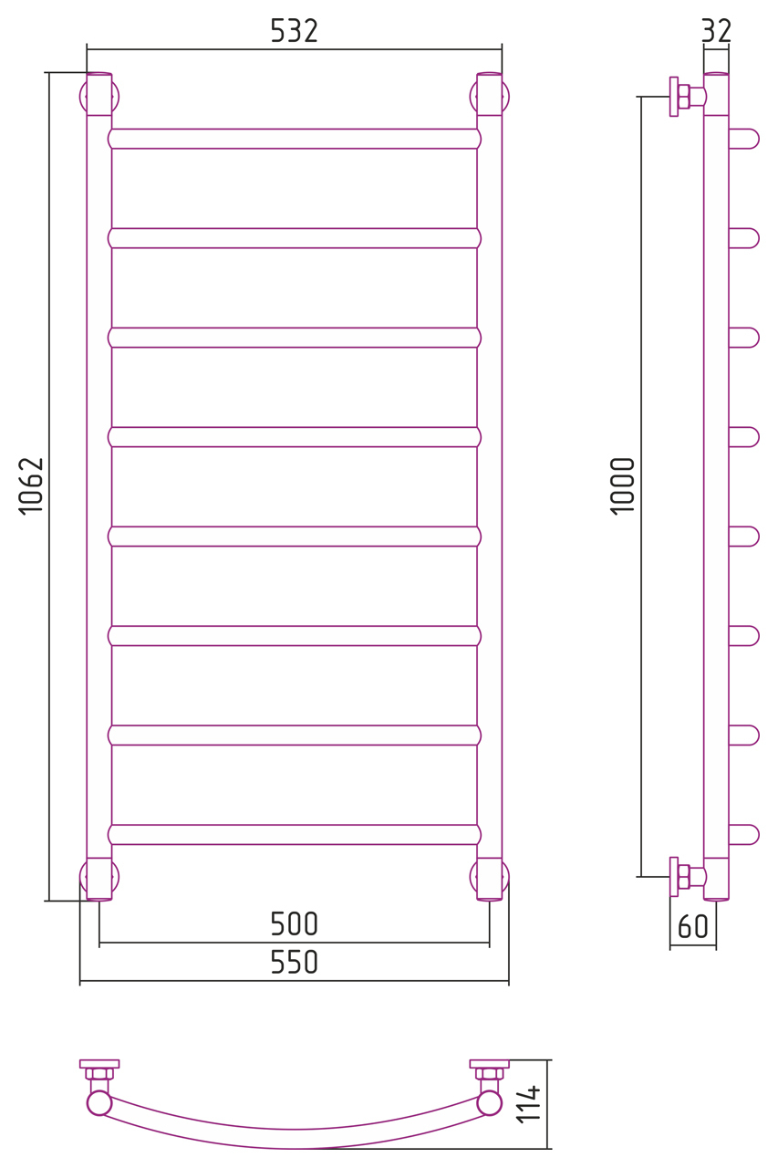 Водяной полотенцесушитель Сунержа Галант+ 1000x500